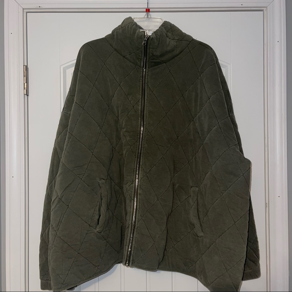 Green plus size quilted jacket